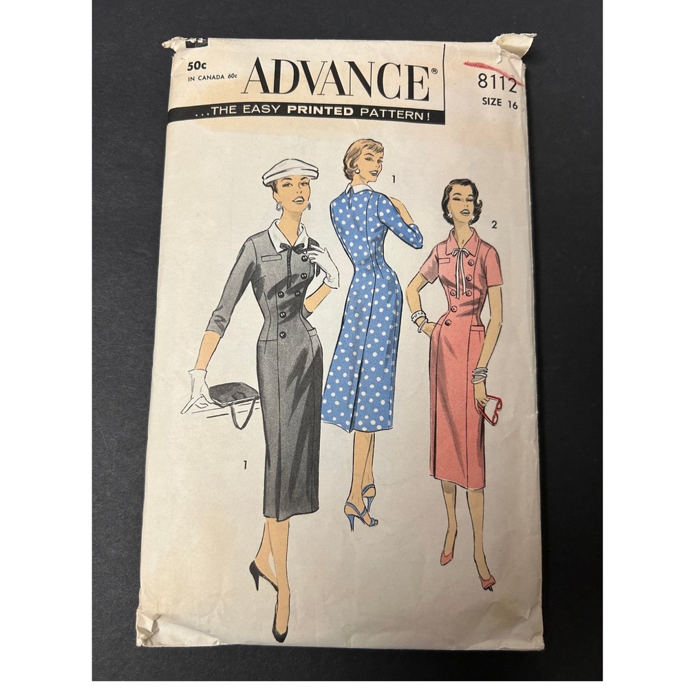 Vintage 1950's Advance 8112 Sewing Pattern Misses‎ Dress Size 16 HTF RARE